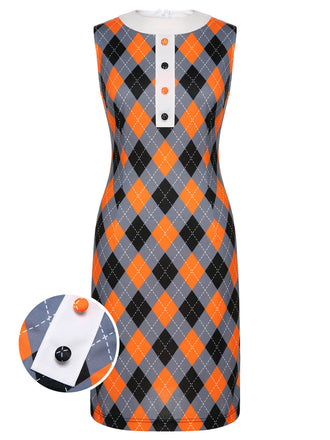Orange 1960s Color Block Argyle Shift Dress, vintage dress, retro fashion - perfect for women who love vintage and retro fashion