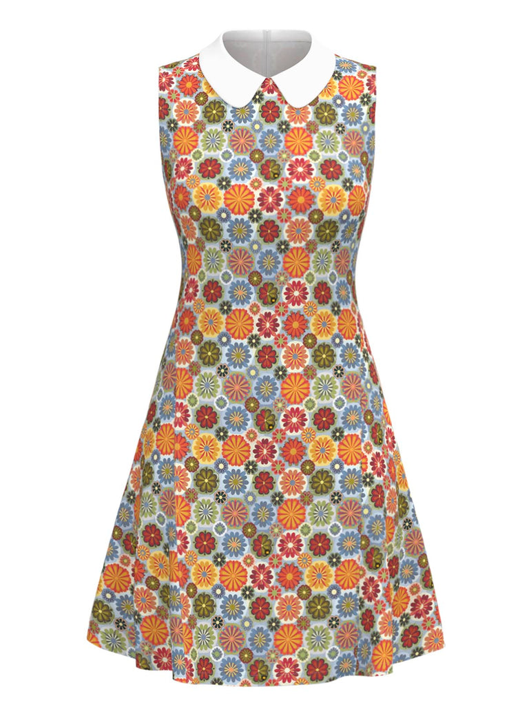 Retro Stage 1960s Groovy Daisy Flower Peter Pan Collar Sleeveless Shift Dress | 70s Dress Retro Stage 1960s Groovy Daisy Flower Peter Pan Collar Sleeveless Shift Dress | 70s Dress