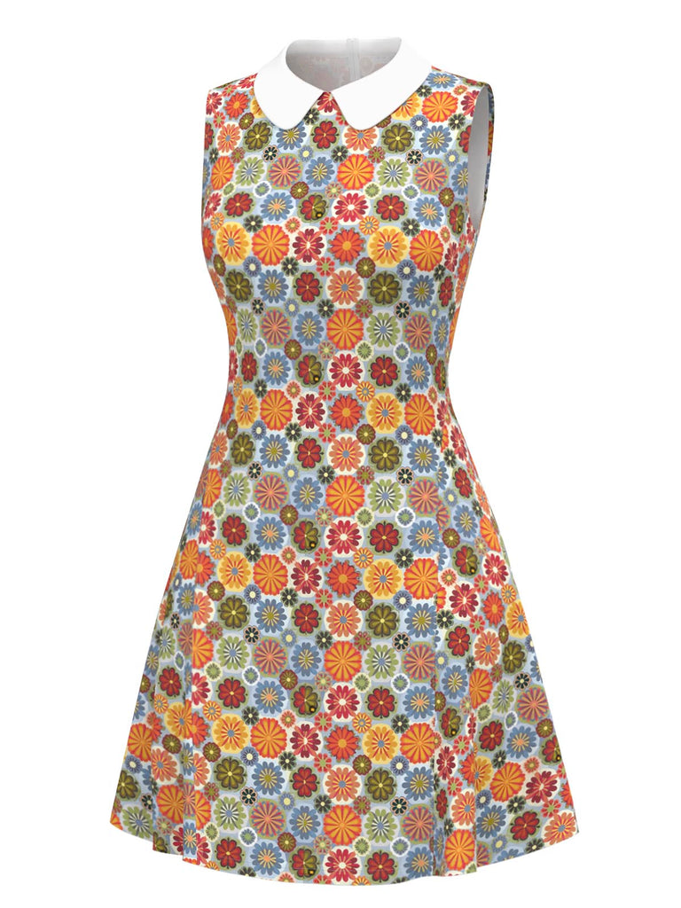 Retro Stage 1960s Groovy Daisy Flower Peter Pan Collar Sleeveless Shift Dress | 70s Dress Retro Stage 1960s Groovy Daisy Flower Peter Pan Collar Sleeveless Shift Dress | 70s Dress