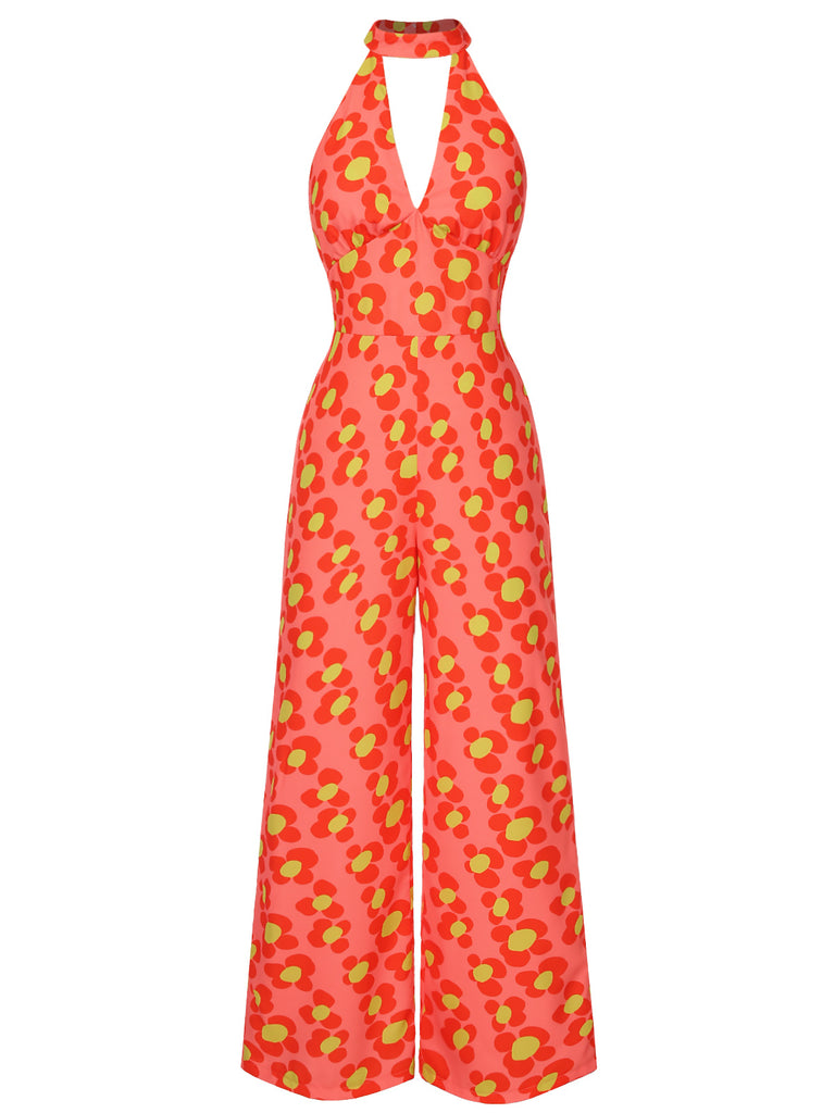 [Pre-Sale] Orange 1960s Floral Backless Jumpsuit, vintage romper, retro jumpsuit - perfect for women who love vintage and retro fashion