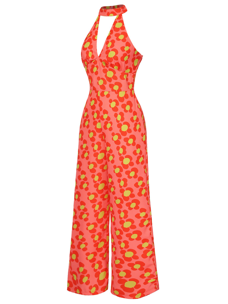 [Pre-Sale] Orange 1960s Floral Backless Jumpsuit, vintage romper, retro jumpsuit - perfect for women who love vintage and retro fashion