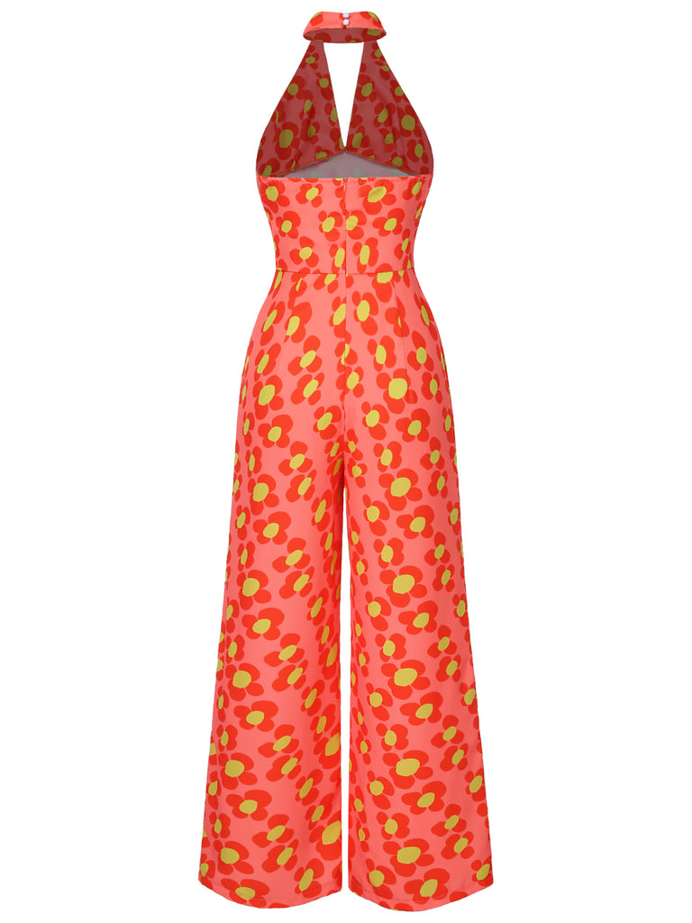 [Pre-Sale] Orange 1960s Floral Backless Jumpsuit, vintage romper, retro jumpsuit - perfect for women who love vintage and retro fashion