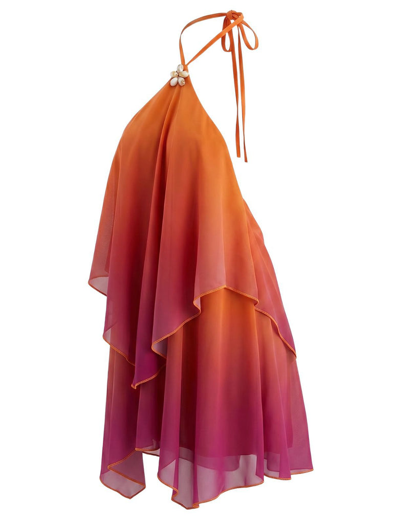 orange layered dress Orange Ombre Halter Layered Chiffon Mini Dress Outfits for Hawaii