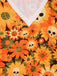 Orange 1960s Halloween Skull Floral Print V-Neck Dress, vintage dress, retro fashion, floral print - perfect for women who love vintage and retro fashion