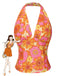 Orange 1960s Hippie Floral Halter Top - vintage fashion, retro style