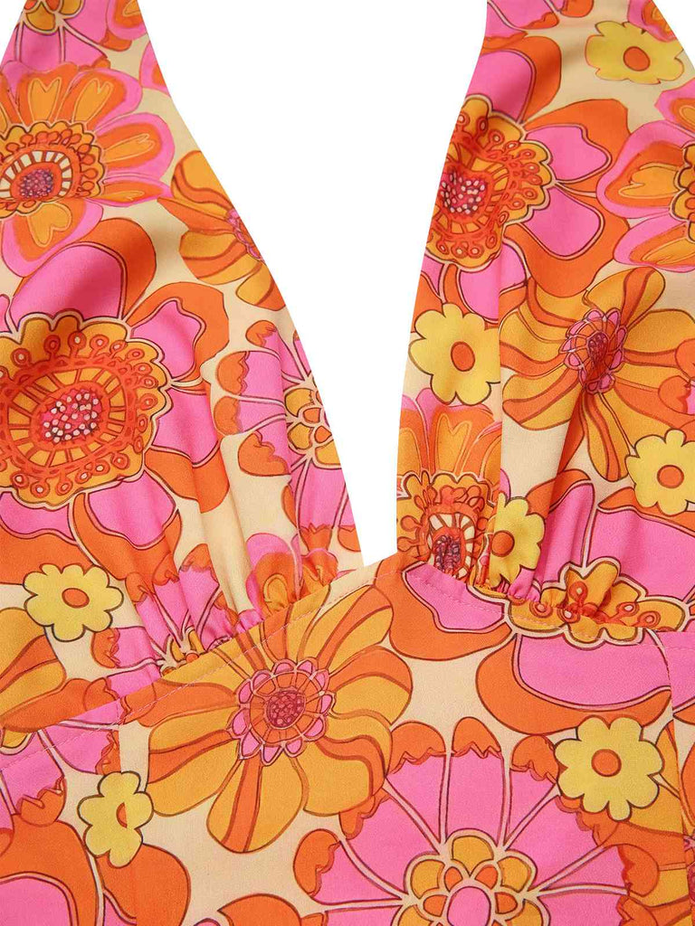 Orange 1960s Hippie Floral Halter Top, vintage top, retro blouse - perfect for women who love vintage and retro fashion
