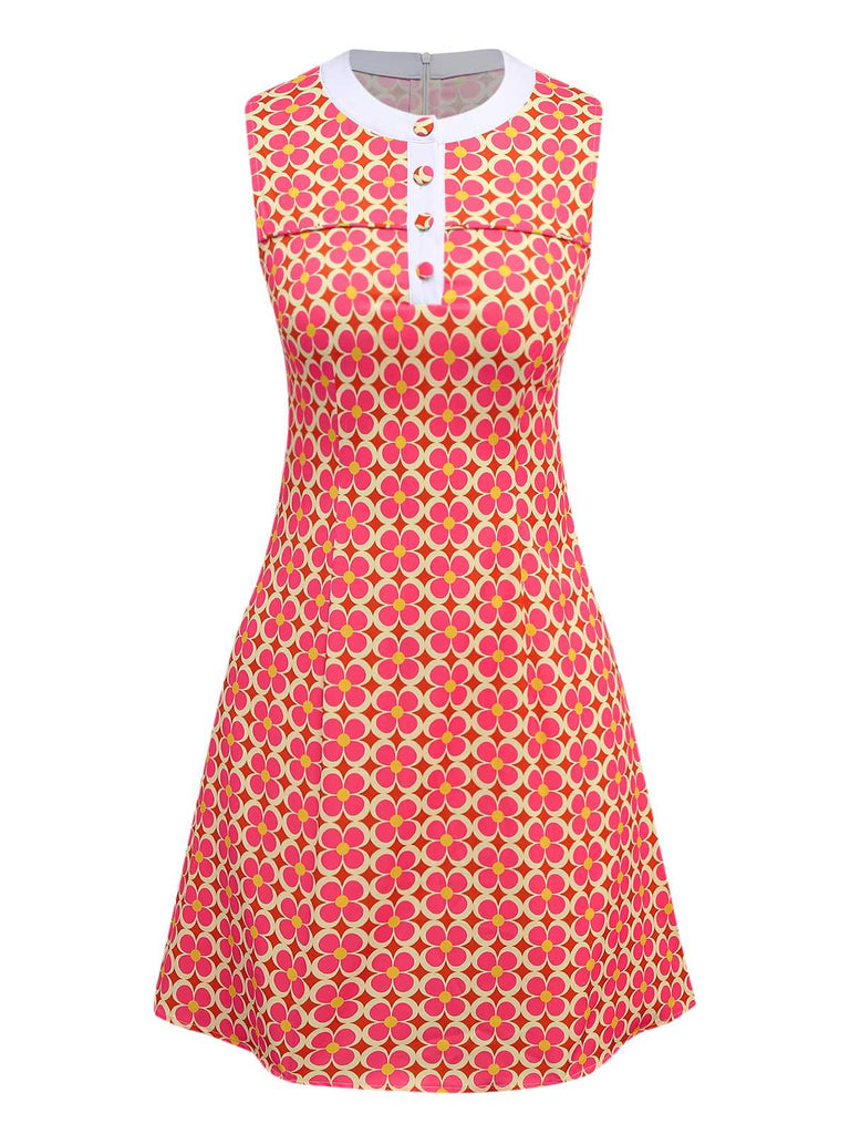 Orange 1960s Hippie Floral Round Neck Dress - vintage dress, retro fashion