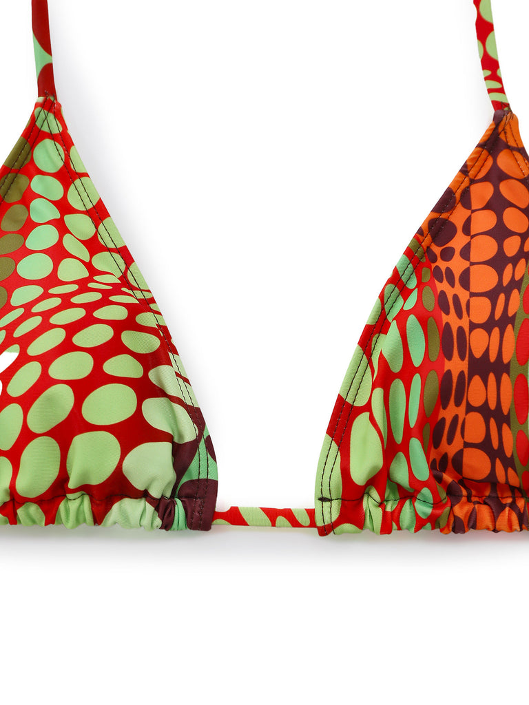 Orange 1960s Psychedelic Polka Dot Mesh Bikini Set: beautiful vintage swimwear, retro swimsuit, pin-up style with timeless appeal