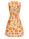 Orange 1960s Round Neck Daisy Sleeveless Dress - vintage dress, retro fashion