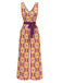 Orange 1960s V-Neck Belted Floral Printed Jumpsuit - vintage jumpsuit, retro fashion