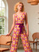 Orange 1960s V-Neck Belted Floral Printed Jumpsuit - vintage jumpsuit, retro fashion
