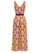 Orange 1960s V-Neck Belted Floral Printed Jumpsuit - vintage jumpsuit, retro fashion
