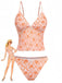 Orange 1970s Deep V-Neck Floral Print Tankini Set - vintage fashion, retro style