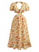 Orange 1970s Deep V-Neck Sunflower Boho Dress - vintage dress, retro fashion