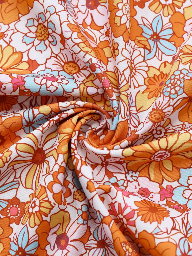 Orange 1970s Floral Print Wide Leg Jumpsuit - vintage jumpsuit, retro fashion