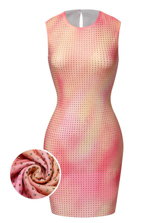 Orange 1970s Rhinestone Slim Fit Sleeveless Dress, vintage dress, retro fashion - perfect for women who love vintage and retro fashion
