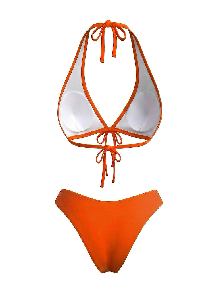 Orange 1980s Boho Irregular Bikini Set & Cover-Up - vintage fashion, retro style
