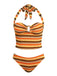 Orange 1980s Knit Striped Halter Swimsuit - vintage swimsuit, pin-up style
