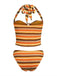 Orange 1980s Knit Striped Halter Swimsuit - vintage swimsuit, pin-up style