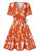 Orange Red 1940s Geometric Surplice V-Neck Dress, vintage dress, retro fashion - perfect for women who love vintage and retro fashion