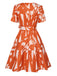 Orange Red 1940s Geometric Surplice V-Neck Dress, vintage dress, retro fashion - perfect for women who love vintage and retro fashion
