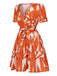 Orange Red 1940s Geometric Surplice V-Neck Dress, vintage dress, retro fashion - perfect for women who love vintage and retro fashion