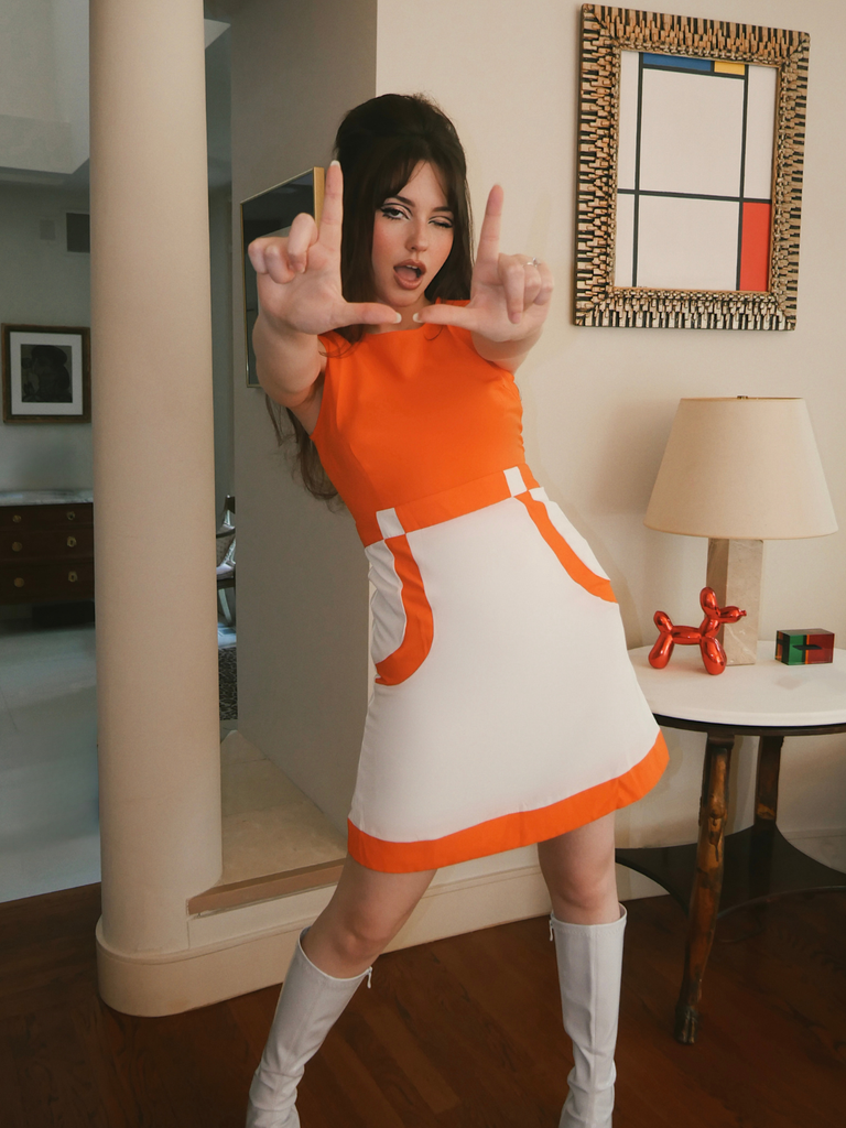 Orange & White 1960s Colorblock Sleeveless Mod Dress, vintage dress, retro fashion - perfect for women who love vintage and retro fashion