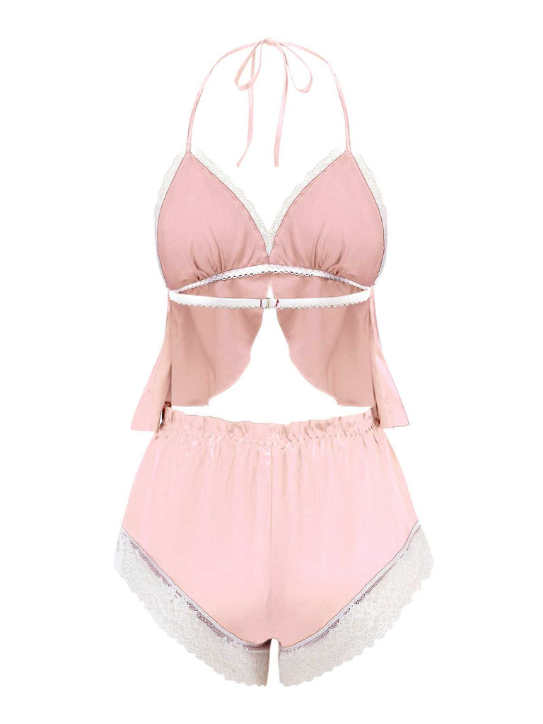 1950s Halter Lace Satin Pajama Set