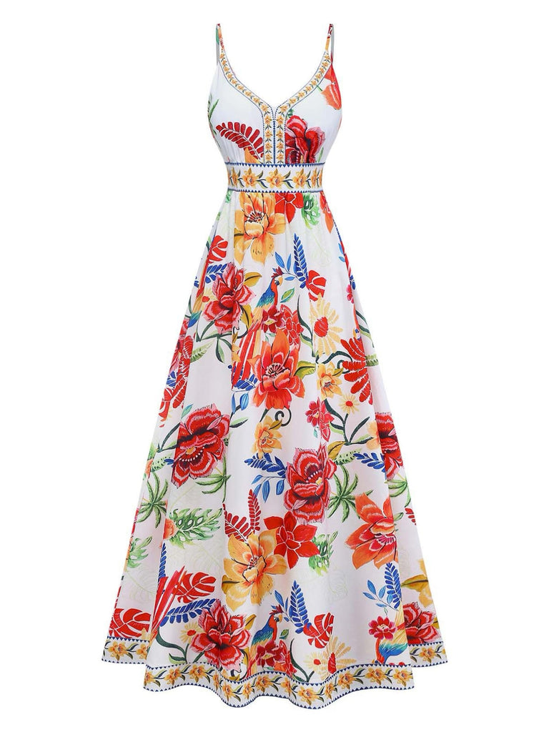 1970s vintage dresses California The Look You Love Maxi Dress Birch House 88Width Multicolor 1970s V-Neck Floral Sleeveless