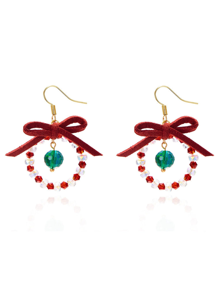 Vintage Bow Gemstone Beaded Earrings