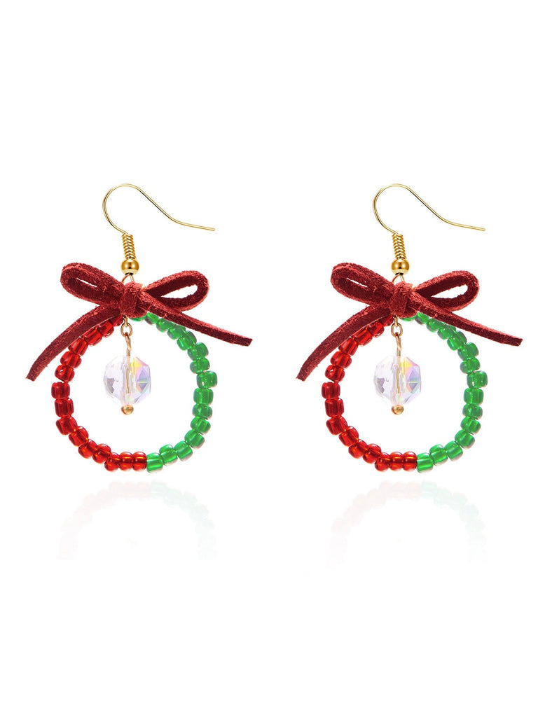 Vintage Bow Gemstone Beaded Earrings