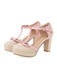 She finds her vintage story in this PU Leather Bow T-Strap High Heels