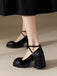 PU Leather Patchwork Square Toe Chunky Heels — vintage style that transcends decades