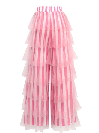 1970s Vertical Stripe Mesh Tiered Ruffle Pants