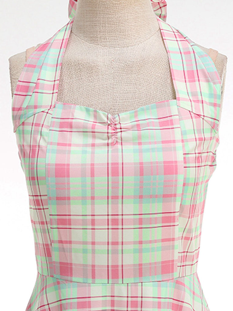 strapless open back dress Pink Gingham Scalloped Collar Knit Tennis Dress