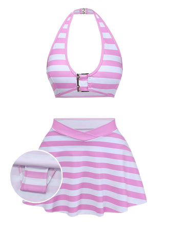 [Pre-Sale] Pale Pink 1950s Striped Halter Swimsuit