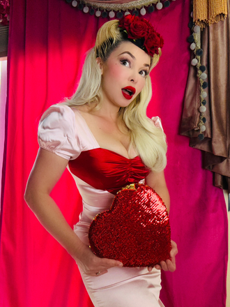 Pale Pink 1960s Heart Puff Pencil Dress - vintage dress, retro fashion