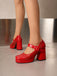 Patent Leather Block Heel Square Toe High Heels - vintage shoes, retro heels