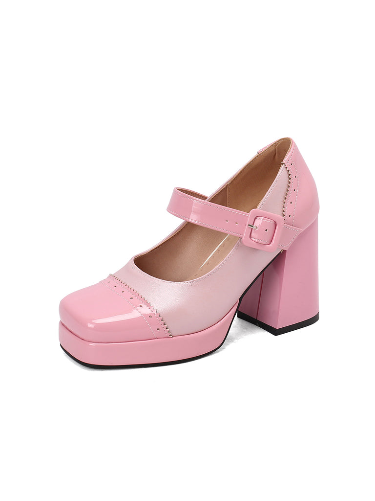 Patent Leather Block Heel Square Toe High Heels - vintage shoes, retro heels