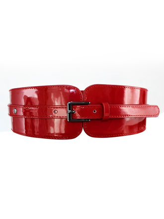She adds this Patent Leather Buckle Vintage Wide Belt and suddenly it's 1950s perfection