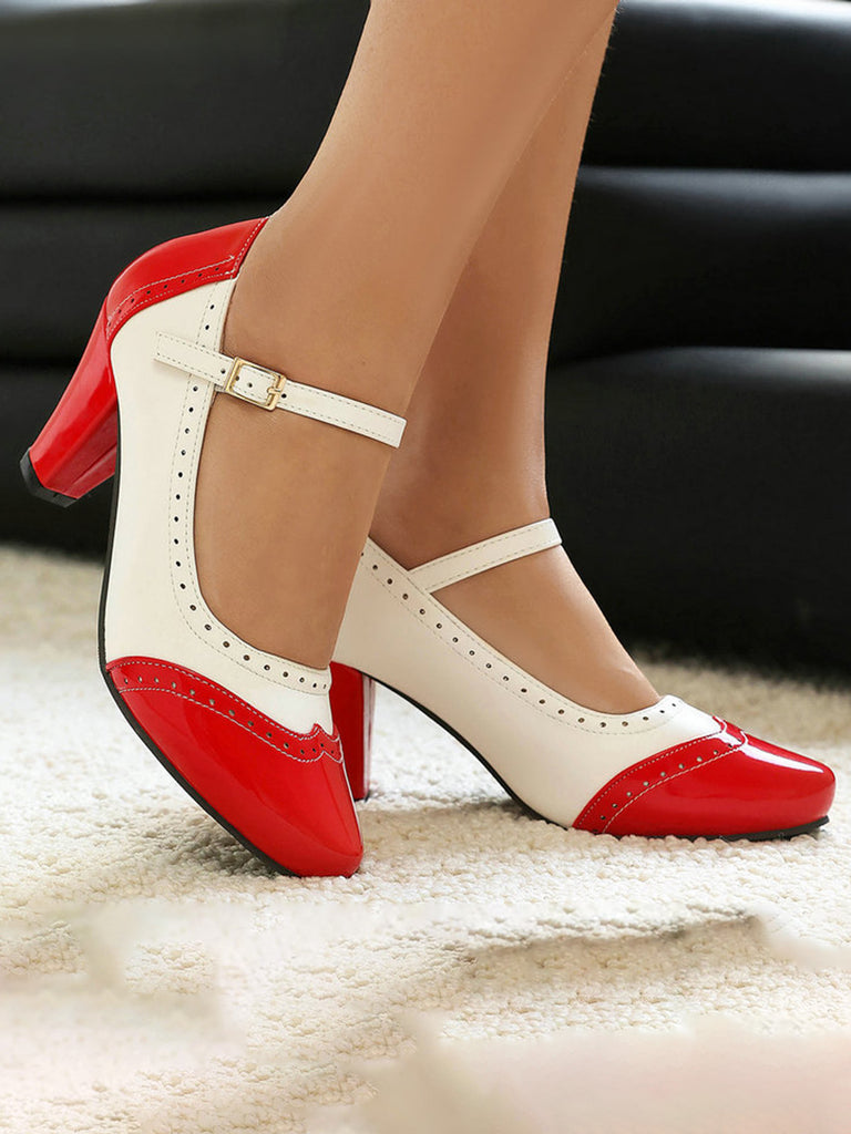 Patent Leather Colorblock Mary Janes Chunky Heel Shoes, vintage shoes, retro heels - perfect for women who love vintage and retro fashion
