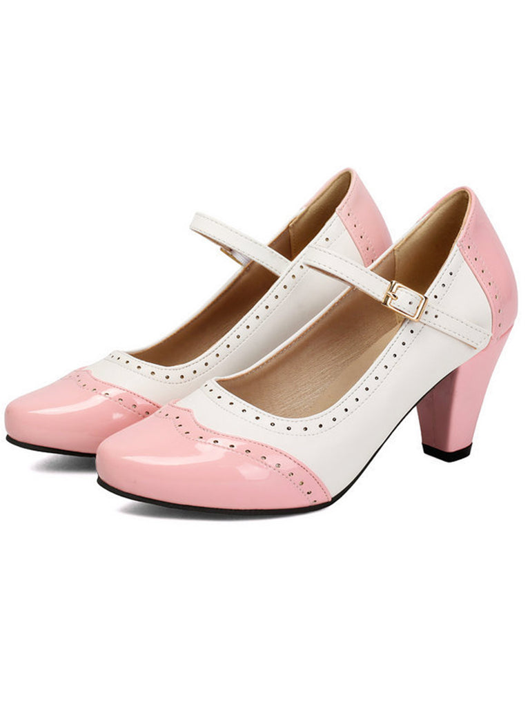 Patent Leather Colorblock Mary Janes Chunky Heel Shoes, vintage shoes, retro heels - perfect for women who love vintage and retro fashion