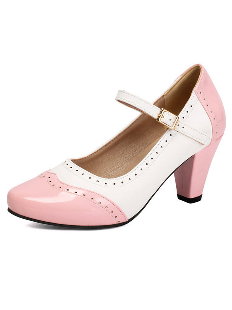 Patent Leather Colorblock Mary Janes Chunky Heel Shoes, vintage shoes, retro heels - perfect for women who love vintage and retro fashion