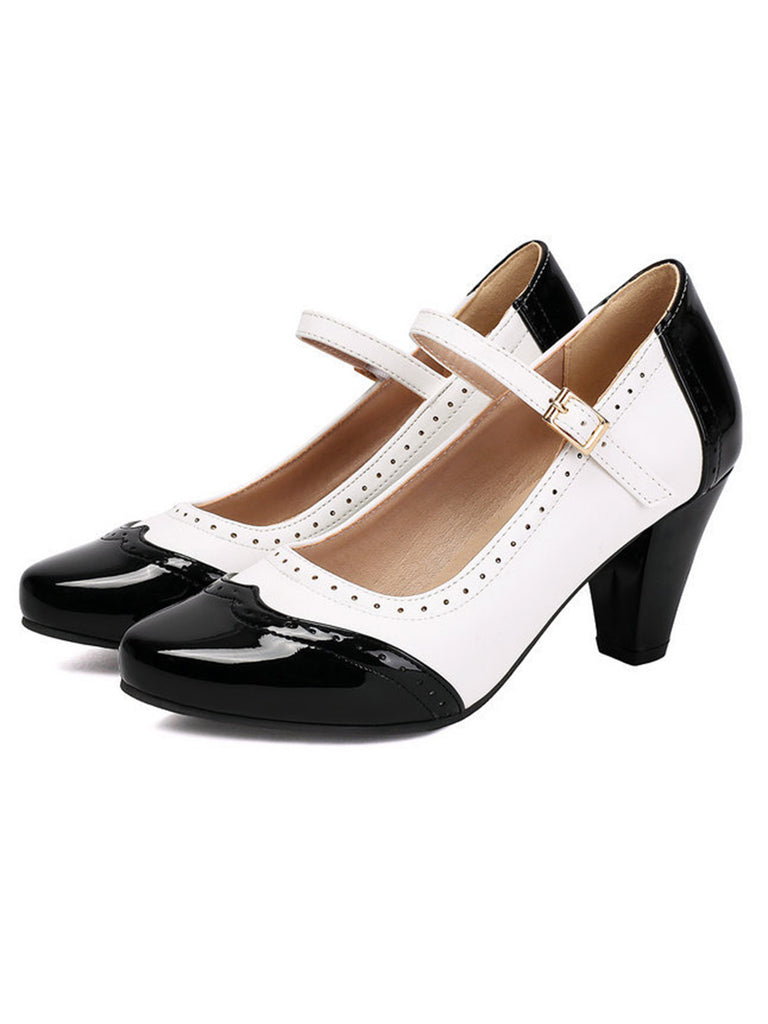 Patent Leather Colorblock Mary Janes Chunky Heel Shoes, vintage shoes, retro heels - perfect for women who love vintage and retro fashion