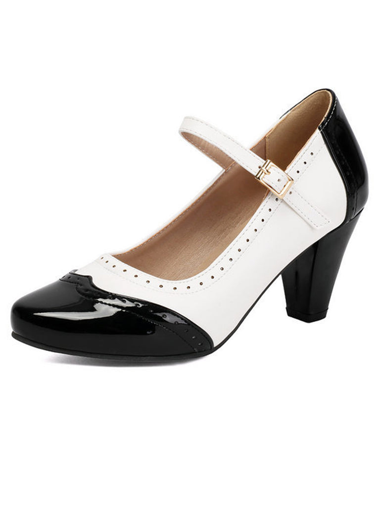 Patent Leather Colorblock Mary Janes Chunky Heel Shoes, vintage shoes, retro heels - perfect for women who love vintage and retro fashion