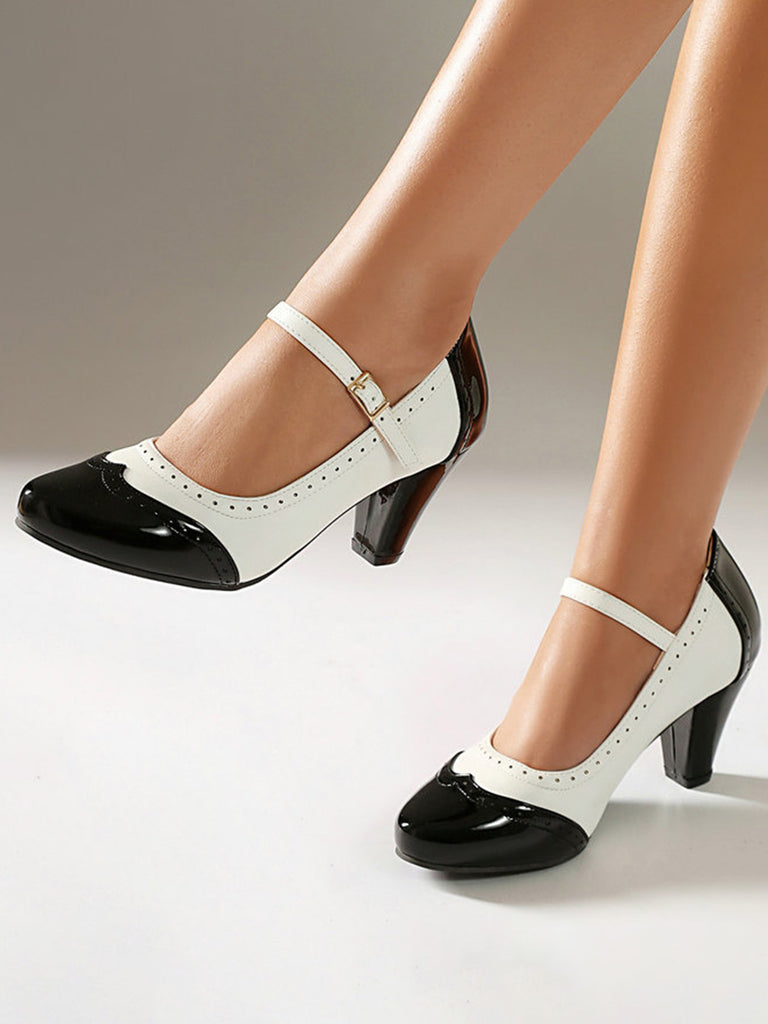 Patent Leather Colorblock Mary Janes Chunky Heel Shoes, vintage shoes, retro heels - perfect for women who love vintage and retro fashion