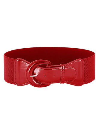 She adds this Patent Leather Elastic Buckle Vintage Belt and suddenly it's 1950s perfection