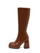 Patent Leather Round Toe Solid High Heel Boots, vintage fashion, retro style, classic design, women, elegant