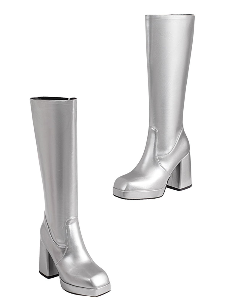 Patent Leather Round Toe Solid High Heel Boots — vintage vintage charm for her modern wardrobe