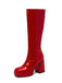 She finds her vintage story in this Patent Leather Round Toe Solid High Heel Boots